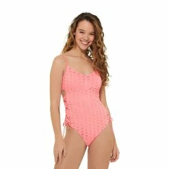 Juniors' Ninety-Nine° Side Lace Up One-Piece Swimsuit -Women's Pokkori Clothing 5175447 Coral Fizz Eyelet