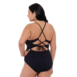 Juniors' Plus Size Ninety-Nine° Scoopneck One-Piece Swimsuit -Women's Pokkori Clothing 5175524 ALT