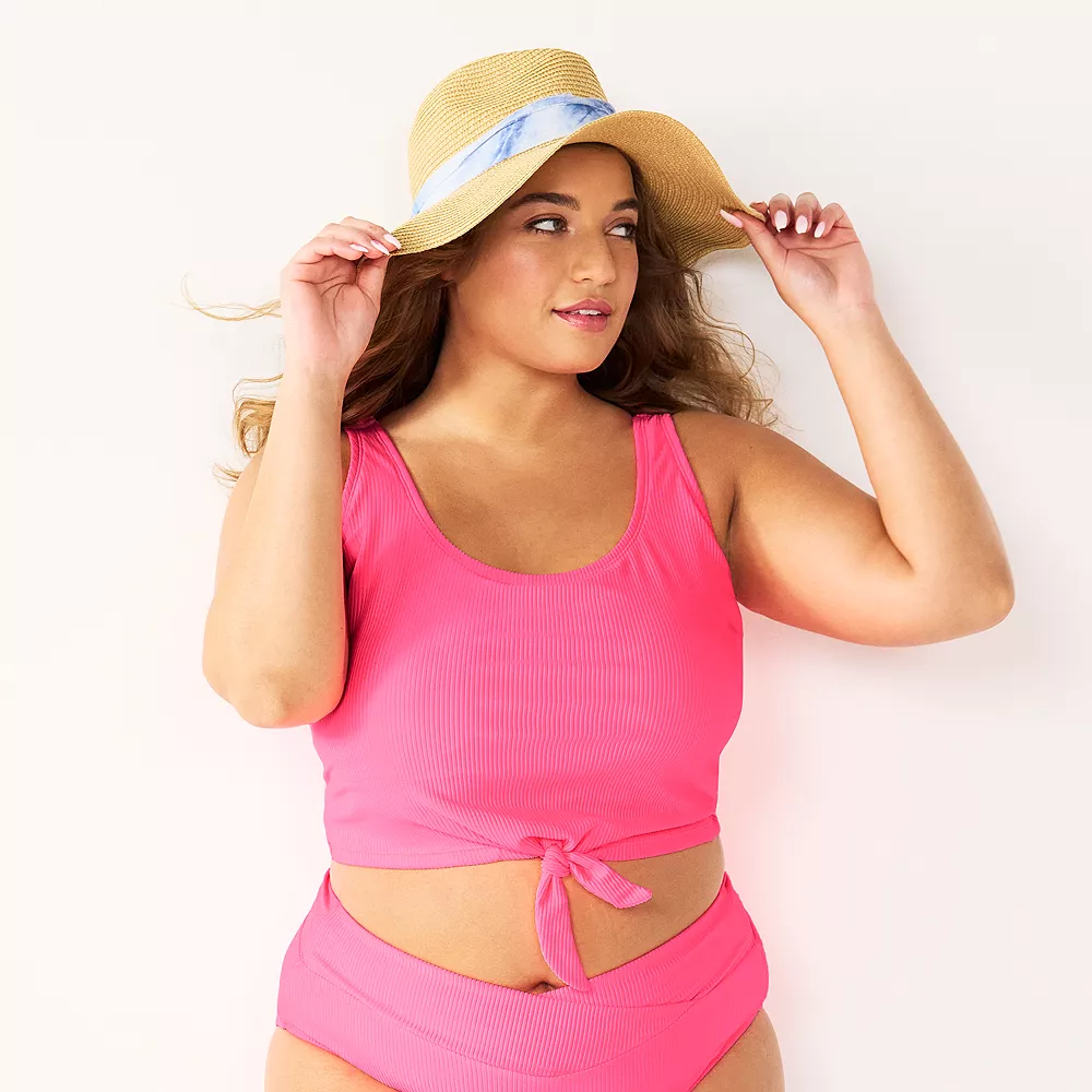 Juniors' Plus Size Ninety-Nine° Knot-Front Crop Tankini Top 4 Juniors' Plus Size Ninety-Nine° Knot-Front Crop Tankini Top - Image 2