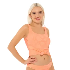 Juniors' Ninety-Nine° Knot-Front Crop Tankini Top -Women's Pokkori Clothing 5175535 Neon Melon Floral