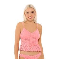 Juniors' Ninety-Nine° Ruched Crop Tankini Top -Women's Pokkori Clothing 5175850 Coral Fizz Eyelet