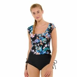 Juniors' Ninety-Nine° Cap-Sleeve Crop Tankini Top