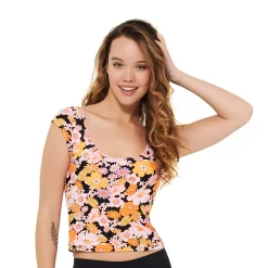 Juniors' Ninety-Nine° Cap-Sleeve Crop Tankini Top -Women's Pokkori Clothing 5175851 Floral Fun