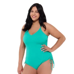 Juniors' Plus Size Ninety-Nine° V-Neck Adjustable One-Piece Swimsuit 8 Juniors' Plus Size Ninety-Nine° V-Neck Adjustable One-Piece Swimsuit -Women's Pokkori Clothing 5175854 Rib Lagoon