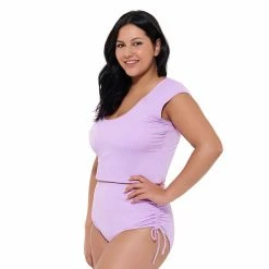 Juniors' Plus Size Ninety-Nine° Cap-Sleeve Crop Tankini Top -Women's Pokkori Clothing 5175855 ALT2
