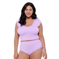 Juniors' Plus Size Ninety-Nine° Cap-Sleeve Crop Tankini Top
