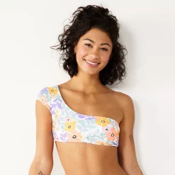 Juniors' Ninety-Nine° Cap Sleeve One-Shoulder Bikini Top