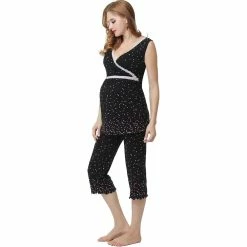 Maternity Pokkori Lace-Trim Nursing Pajama Top & Pajama Capri Set -Women's Pokkori Clothing 5703699 ALT2