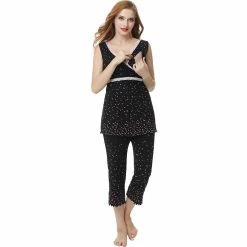 Maternity Pokkori Lace-Trim Nursing Pajama Top & Pajama Capri Set -Women's Pokkori Clothing 5703699 ALT3