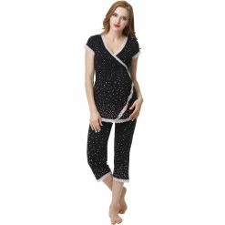 Maternity Pokkori Lace-Accent Nursing Pajama Top & Pajama Capri Set