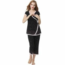 Maternity Pokkori Lace-Accent Nursing Pajama Top & Pajama Capri Set -Women's Pokkori Clothing 5703701 ALT3