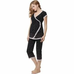 Maternity Pokkori Lace-Accent Nursing Pajama Top & Pajama Capri Set -Women's Pokkori Clothing 5703701 ALT4