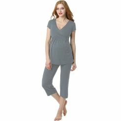 Maternity Pokkori Daily Essential Pajama Top & Pajama Capri Set -Women's Pokkori Clothing 5703705 Dark Heather Gray