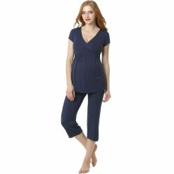 Maternity Pokkori Daily Essential Pajama Top & Pajama Capri Set -Women's Pokkori Clothing 5703705 Steel Navy