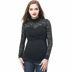 Maternity Pokkori Mockneck Lace Panel Top -Women's Pokkori Clothing 5932360 Black