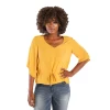 Poetic Justice Curvy Women's Chiffon V-Neck Drawstring Waist Pullover Top 1 Poetic Justice Curvy Women's Chiffon V-Neck Drawstring Waist Pullover Top -Women's Pokkori Clothing 6061314 Mustard