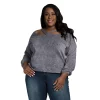 Poetic Justice Women's Plus Size V Self Straps Off Shoulder Long Sleeve Top -Women's Pokkori Clothing 6061318 Grey