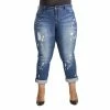 Poetic Justice Plus Size Women's Curvy Fit Bleach Spots Boyfriend Jeans -Women's Pokkori Clothing 6061324