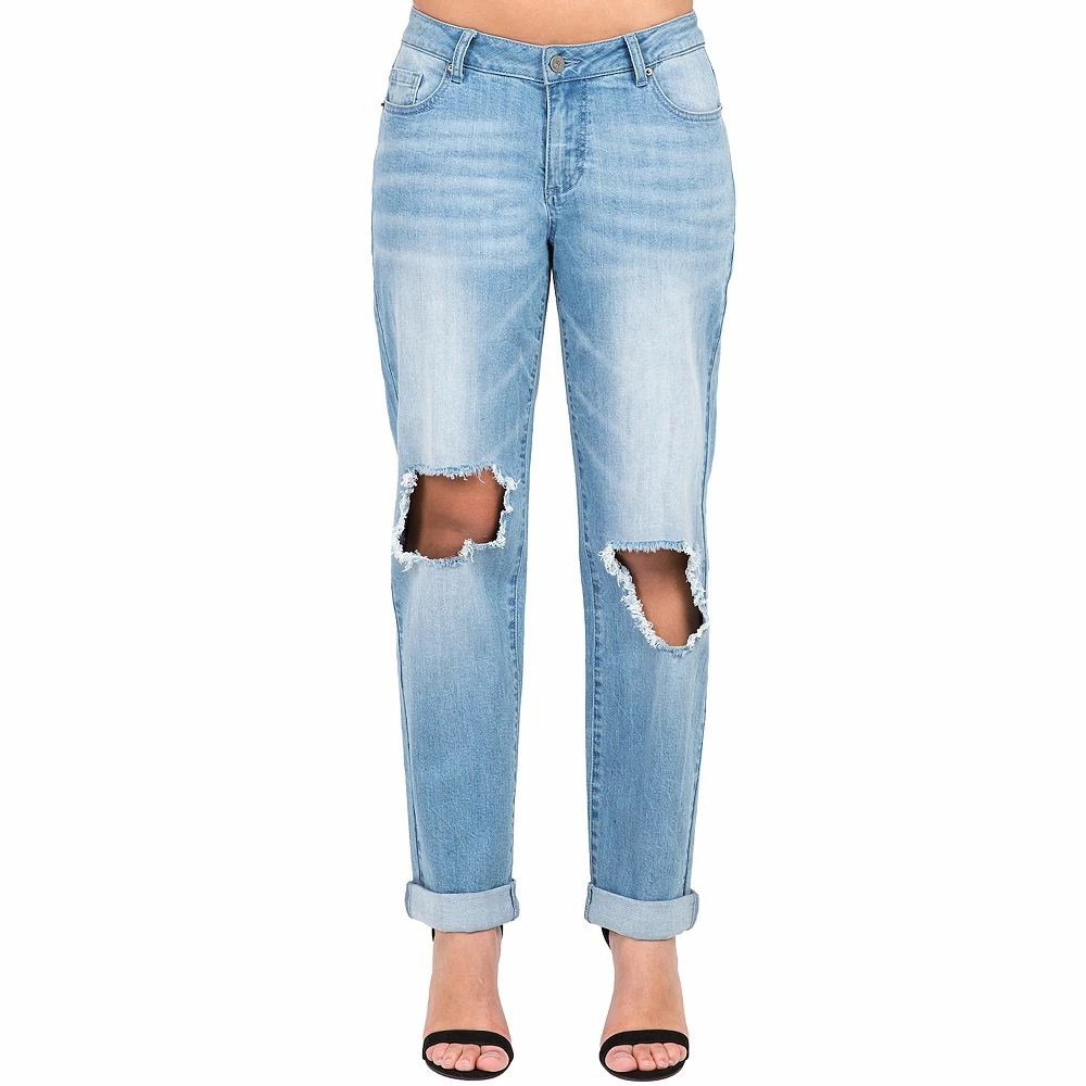 Poetic Justice Women's Curvy Fit Light Acid Wash Destroyed Boyfriend Jeans 3 Poetic Justice Women's Curvy Fit Light Acid Wash Destroyed Boyfriend Jeans