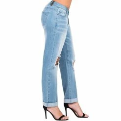Poetic Justice Women's Curvy Fit Light Acid Wash Destroyed Boyfriend Jeans 8 Poetic Justice Women's Curvy Fit Light Acid Wash Destroyed Boyfriend Jeans -Women's Pokkori Clothing 6061350 ALT2