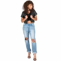 Poetic Justice Women's Curvy Fit Light Acid Wash Destroyed Boyfriend Jeans 9 Poetic Justice Women's Curvy Fit Light Acid Wash Destroyed Boyfriend Jeans -Women's Pokkori Clothing 6061350 ALT3