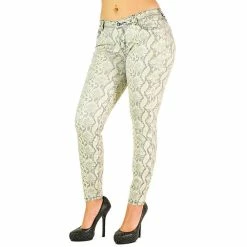 Poetic Justice Women's Curvy Fit Coated Stretch Twill Animal Print Mid Rise Skinny Jeans