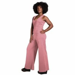 Poetic Justice Women's Sleeveless V-Neck Wide Leg Jumsuit -Women's Pokkori Clothing 6061380 Dark Rose