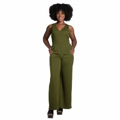 Poetic Justice Women's Sleeveless V-Neck Wide Leg Jumsuit
