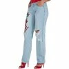 Poetic Justice Women's Curvy Fit Light Wash Dragon Embroidered Mom Jeans -Women's Pokkori Clothing 6061397
