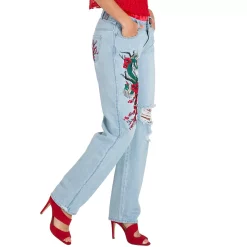 Poetic Justice Women's Curvy Fit Light Wash Dragon Embroidered Mom Jeans 7 Poetic Justice Women's Curvy Fit Light Wash Dragon Embroidered Mom Jeans -Women's Pokkori Clothing 6061397 ALT2