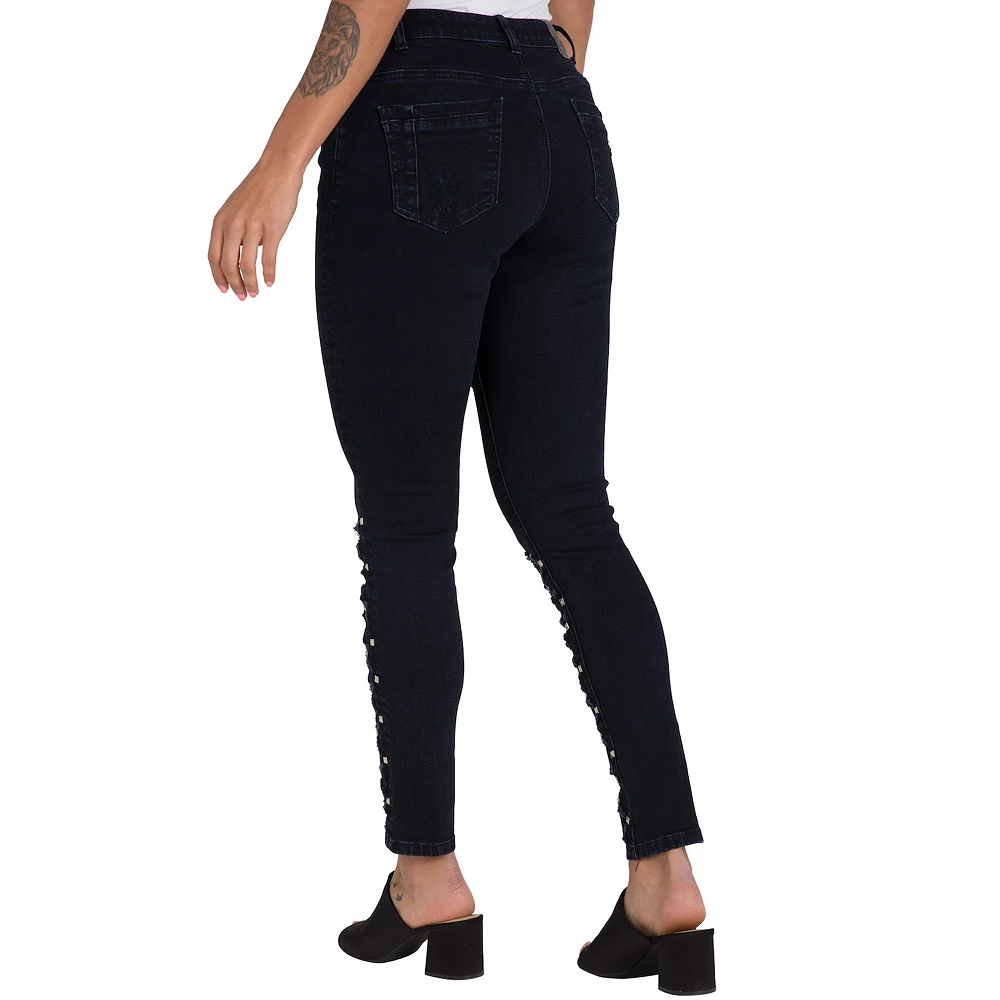 Poetic Justice Women's Curvy Fit Laser Cut Studded Cropped Ankle Jeans 4 Poetic Justice Women's Curvy Fit Laser Cut Studded Cropped Ankle Jeans - Image 2