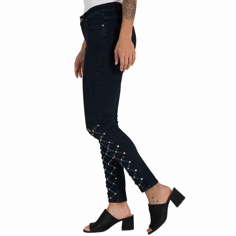 Poetic Justice Women's Curvy Fit Laser Cut Studded Cropped Ankle Jeans 5 Poetic Justice Women's Curvy Fit Laser Cut Studded Cropped Ankle Jeans - Image 3