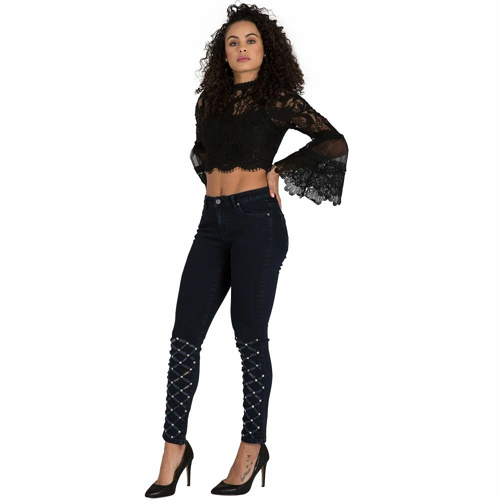 Poetic Justice Women's Curvy Fit Laser Cut Studded Cropped Ankle Jeans 6 Poetic Justice Women's Curvy Fit Laser Cut Studded Cropped Ankle Jeans - Image 4