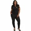 Poetic Justice Plus Size Curvy Women's Sleeveless Stretch Collared Jumpsuit -Women's Pokkori Clothing 6061419 Black