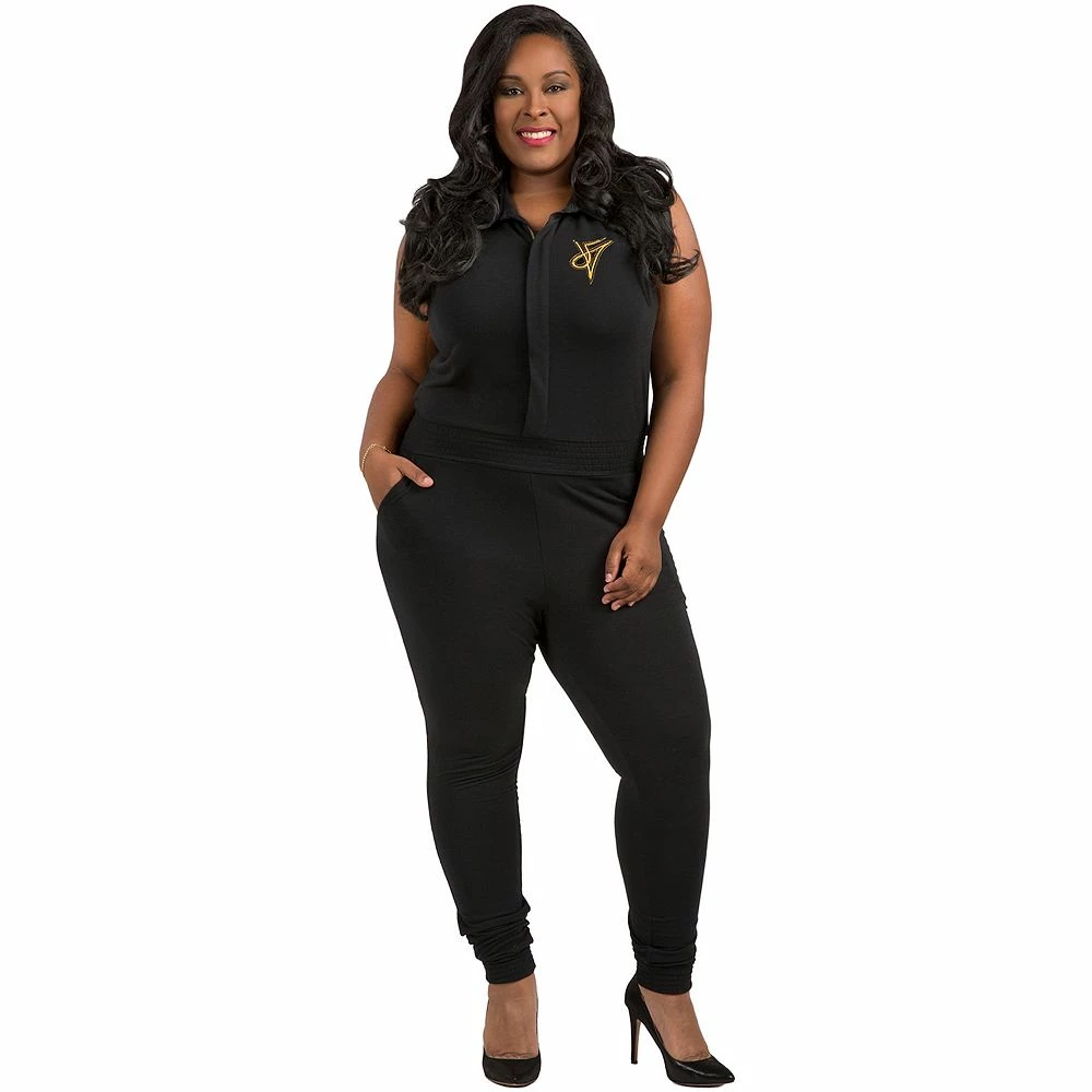 Poetic Justice Plus Size Curvy Women's Sleeveless Stretch Collared Jumpsuit 3 Poetic Justice Plus Size Curvy Women's Sleeveless Stretch Collared Jumpsuit