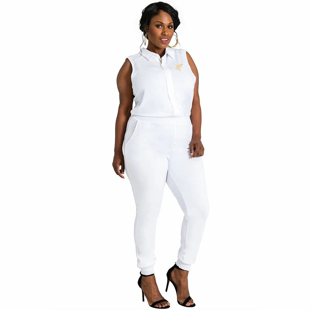 Poetic Justice Plus Size Curvy Women's Sleeveless Stretch Collared Jumpsuit 4 Poetic Justice Plus Size Curvy Women's Sleeveless Stretch Collared Jumpsuit - Image 2