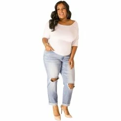 Poetic Justice Plus Size Women's Curvy Fit Light Wash Destroyed Boyfriend Jeans -Women's Pokkori Clothing 6061427 ALT2