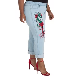 Poetic Justice Plus Size Women's Curvy Fit Light Wash Dragon Embroidered Boyfriend Jeans 8 Poetic Justice Plus Size Women's Curvy Fit Light Wash Dragon Embroidered Boyfriend Jeans -Women's Pokkori Clothing 6061457 ALT2