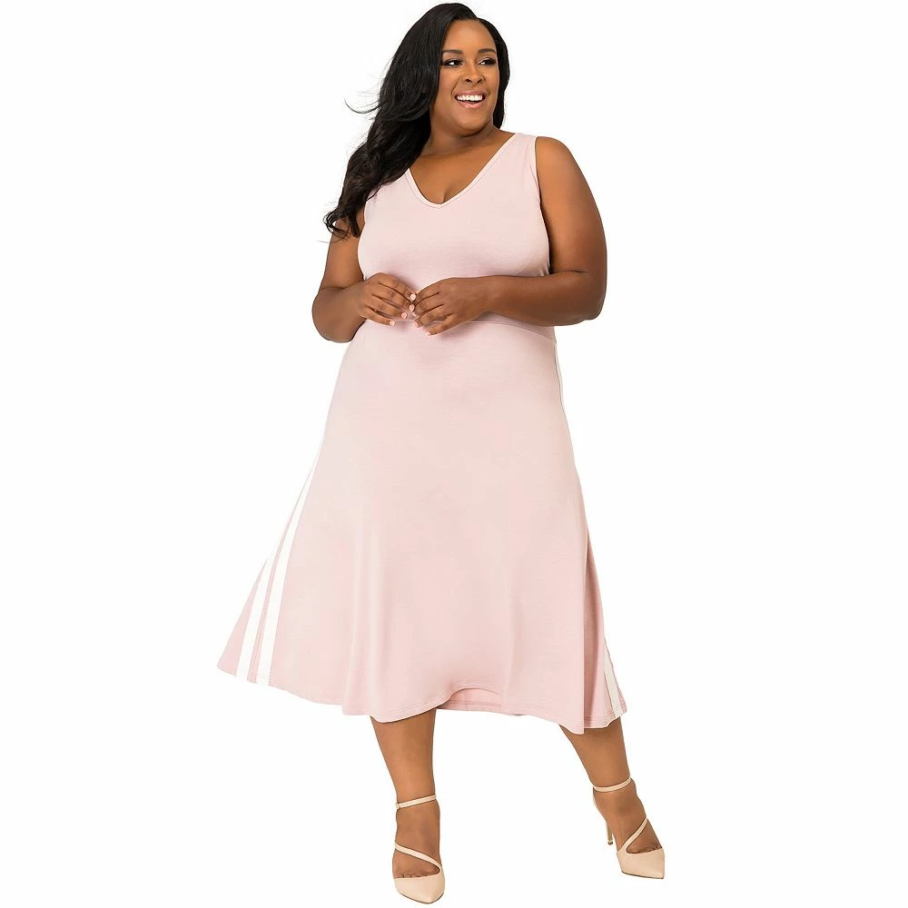 Poetic Justice Plus Size Curvy Women's Athletic Stripe A-Line Midi Dress 6 Poetic Justice Plus Size Curvy Women's Athletic Stripe A-Line Midi Dress - Image 4
