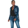 Poetic Justice Curvy Women's Strap Frayed Hem Indigo Tinted Cropped Jean Jacket -Women's Pokkori Clothing 6061536