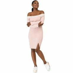 Poetic Justice Curvy Women's Atheletic Stripe Off-The-Shoulder Knee-Length Dress -Women's Pokkori Clothing 6061537 ALT3