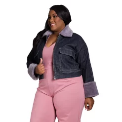 Poetic Justice Women's Plus Size Zip Up Faux Fur Trim Trucker Jacket -Women's Pokkori Clothing 6061550 ALT2