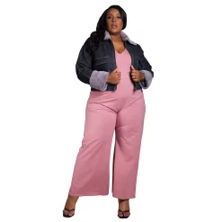 Poetic Justice Women's Plus Size Zip Up Faux Fur Trim Trucker Jacket -Women's Pokkori Clothing 6061550 ALT3