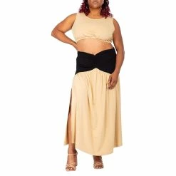 Poetic Justice Women's Plus Size V Waist A Line Side Slit Flared Maxi Skirt