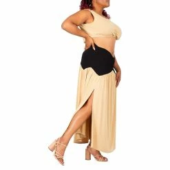 Poetic Justice Women's Plus Size V Waist A Line Side Slit Flared Maxi Skirt -Women's Pokkori Clothing 6061589 ALT2