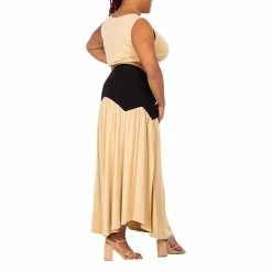 Poetic Justice Women's Plus Size V Waist A Line Side Slit Flared Maxi Skirt -Women's Pokkori Clothing 6061589 ALT3