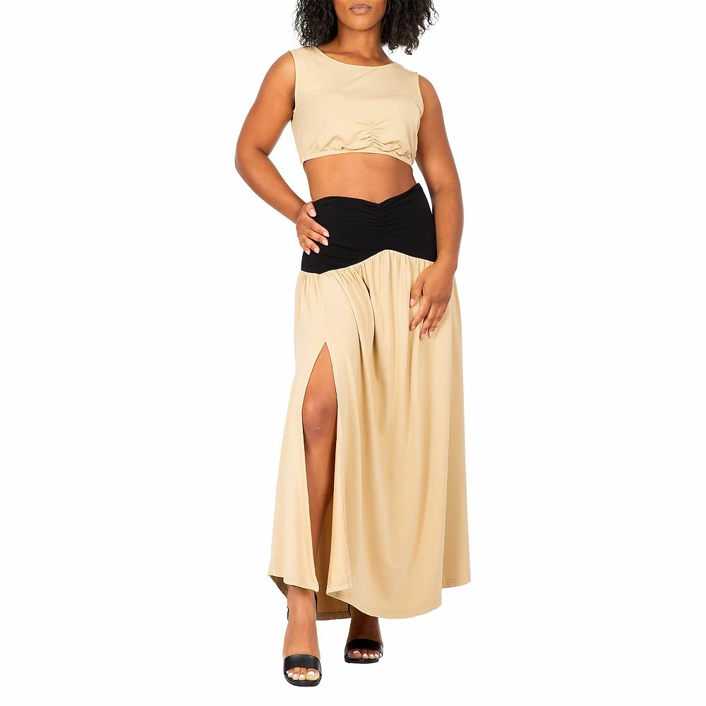 Poetic Justice Women's V Waist A Line Side Slit Flared Maxi Skirt 3 Poetic Justice Women's V Waist A Line Side Slit Flared Maxi Skirt