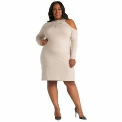 Poetic Justice Plus Size Curvy Women's Asymmetric Cold Shoulder Knee-Length Dress With Grommet