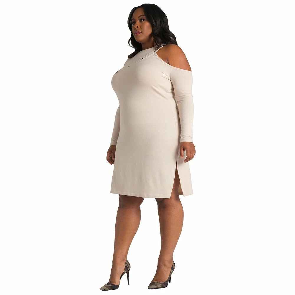 Poetic Justice Plus Size Curvy Women's Asymmetric Cold Shoulder Knee-Length Dress With Grommet 5 Poetic Justice Plus Size Curvy Women's Asymmetric Cold Shoulder Knee-Length Dress With Grommet - Image 3