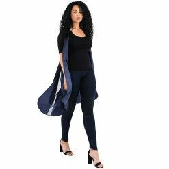 Poetic Justice Curvy Women's Pajama Cupro Tie-Belt Longline Duster Vest -Women's Pokkori Clothing 6069477 ALT2